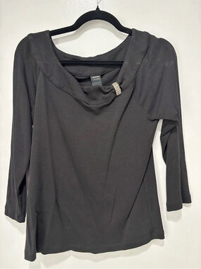 Rafaella Studio Embellished Black 3/4 Sleeve Top Size Medium